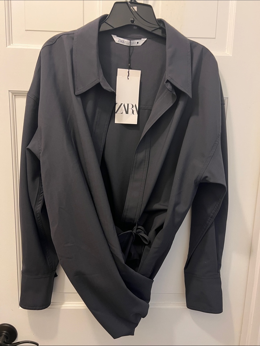 Zara charcoal wrap-front shirt jacket